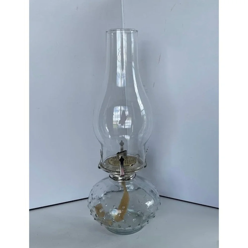 Vintage Lamplight Farms Hobnail Glass Oil Lamp Kerosene Lantern Clear Hurricane
